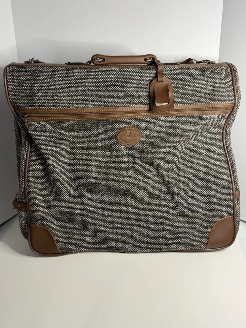 Vintage American Flyer Garment Bag Tweed Suit Carrier Travel Luggage Folding